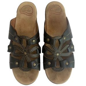 Dansko Black Leather Serena Sandals